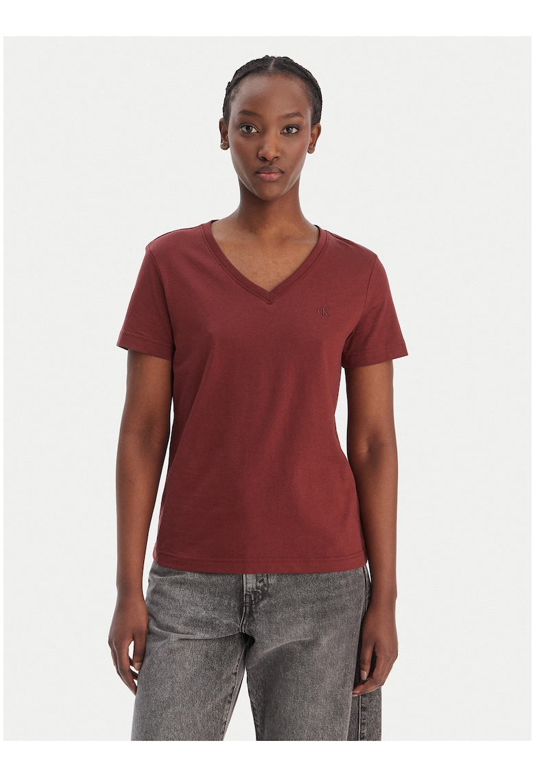 Tricou lejer din bumbac cu decolteu in v