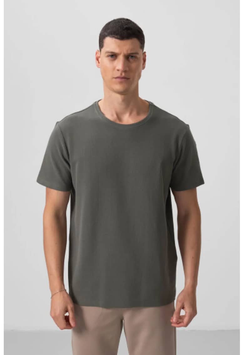 Tricou barbatesc regular fit - elastic - verde kaki - bumbac