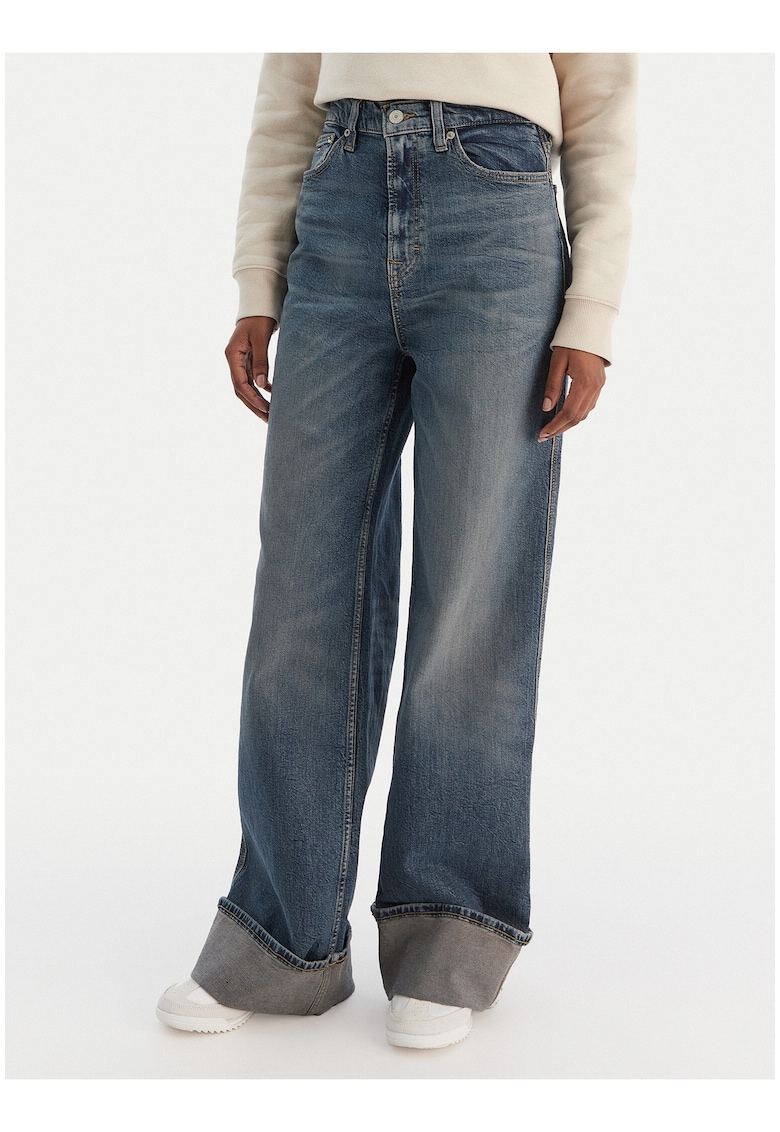 Blugi wide leg cu talie inalta si aspect prespalat
