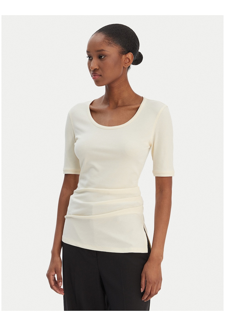 Bluza uni slim fit cu guler rotund