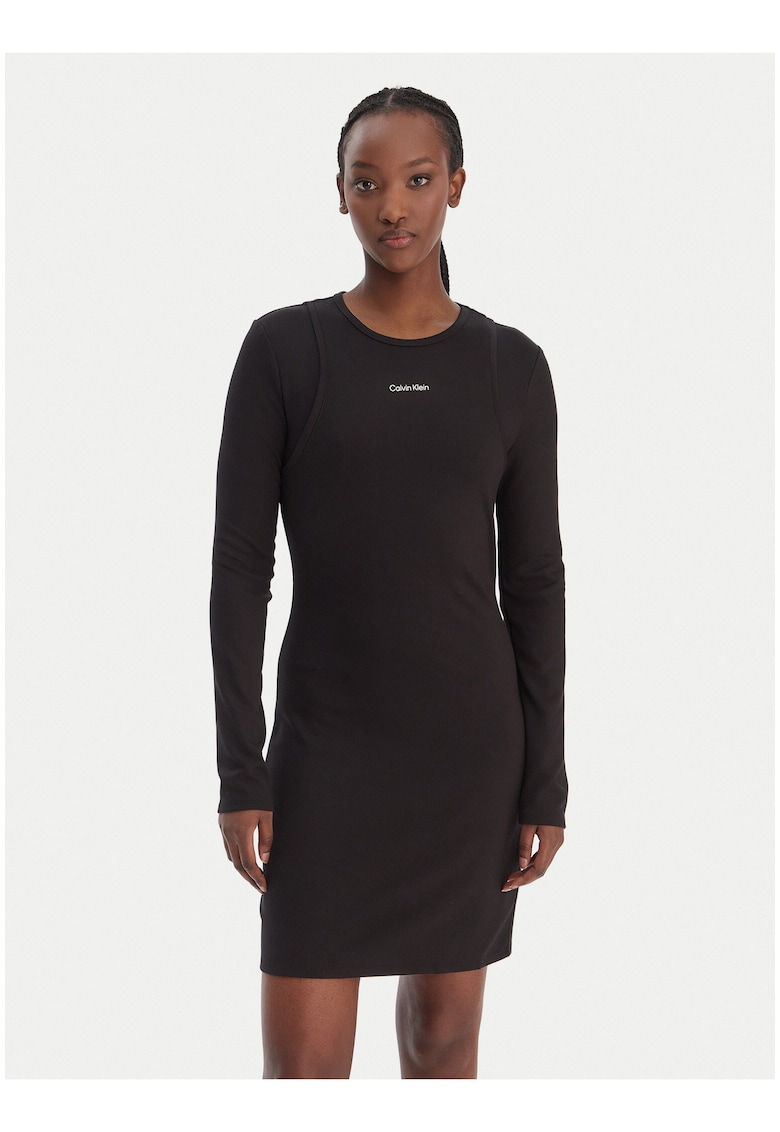 Rochie tricotata slim fit cu detaliu logo