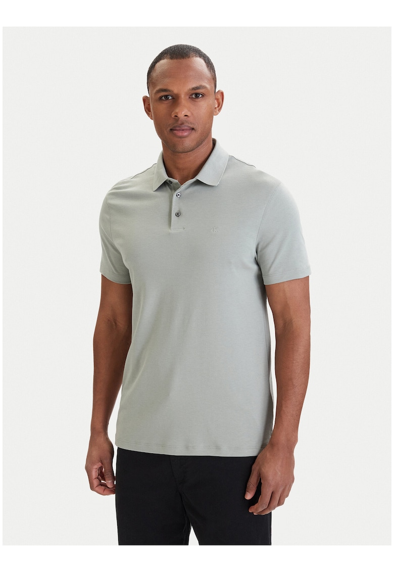 Tricou polo din bumbac cu model uni si terminatii striate