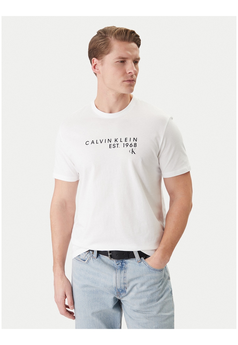 Tricou imprimat din bumbac cu decolteu la baza gatului