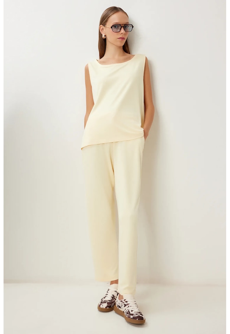 Set asortat din doua piese - Happiness Istanbul - bumbac - galben - croiala evazata - stil casual -