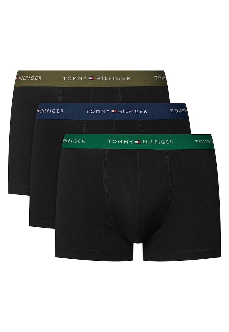 Set de boxeri din amestec de bumbac cu model uni si talie cu banda logo contrastanta - 3 perechi