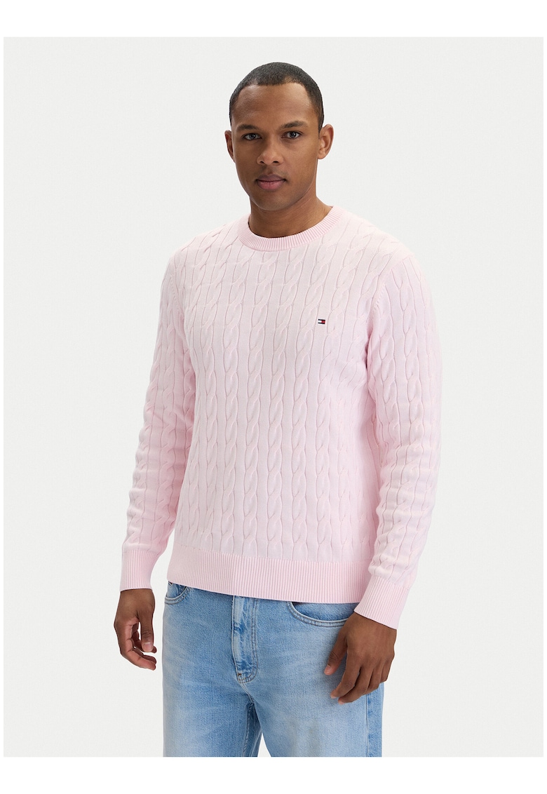 Pulover slim fit cu decolteu la baza gatului -