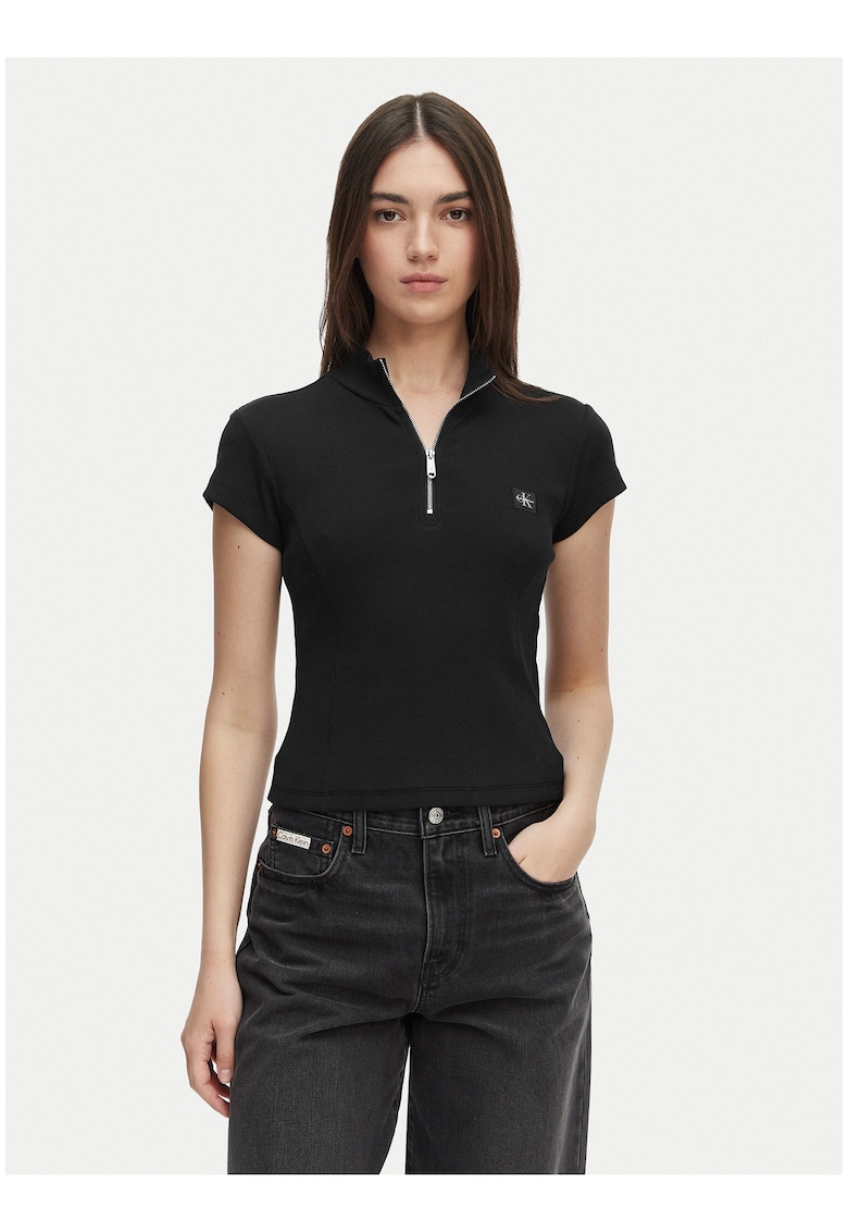 Tricou uni din bumbac - cu fermoar