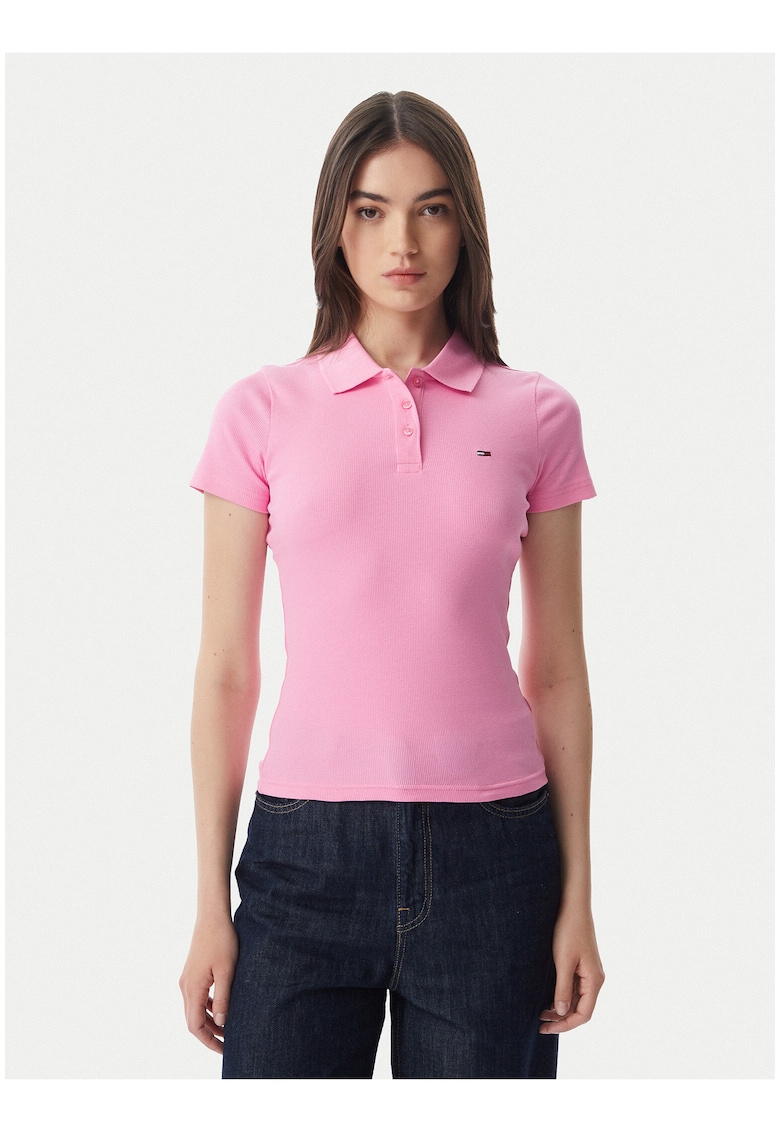 Tricou polo din amestec de bumbac cu model uni si logo discret