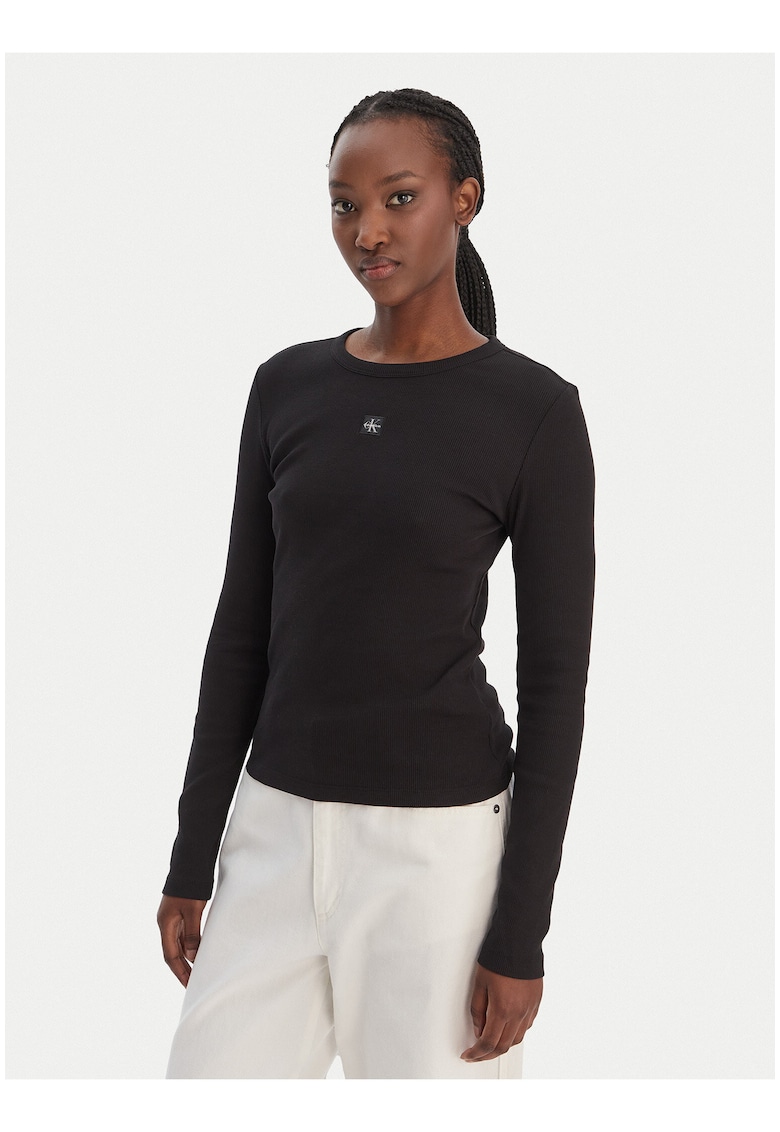 Bluza slim cu logo discret -
