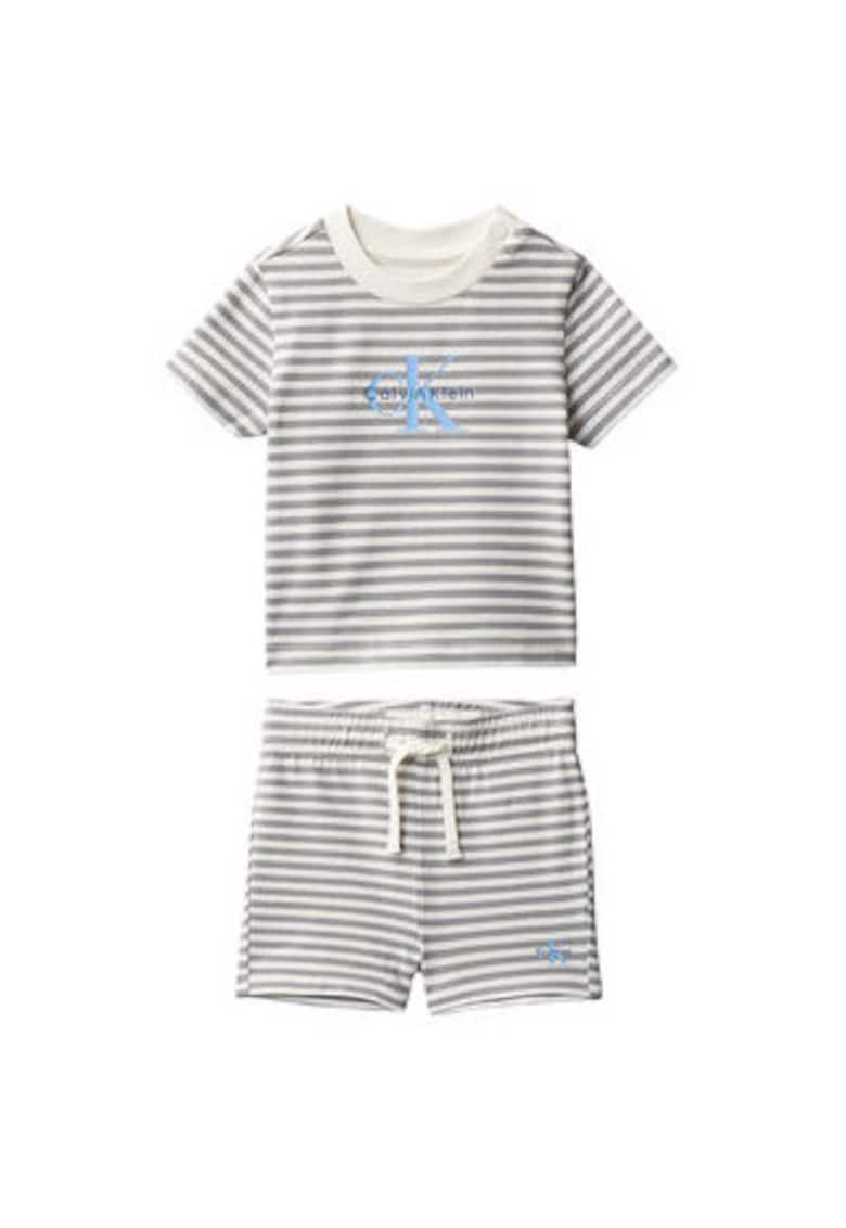 Set tricou si pantaloni scurti unisex cu dungi- 2 piese