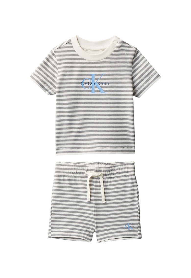 Set tricou si pantaloni scurti unisex cu dungi- 2 piese