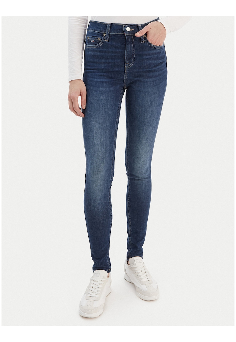 Blugi skinny cu talie inalta - Albastru