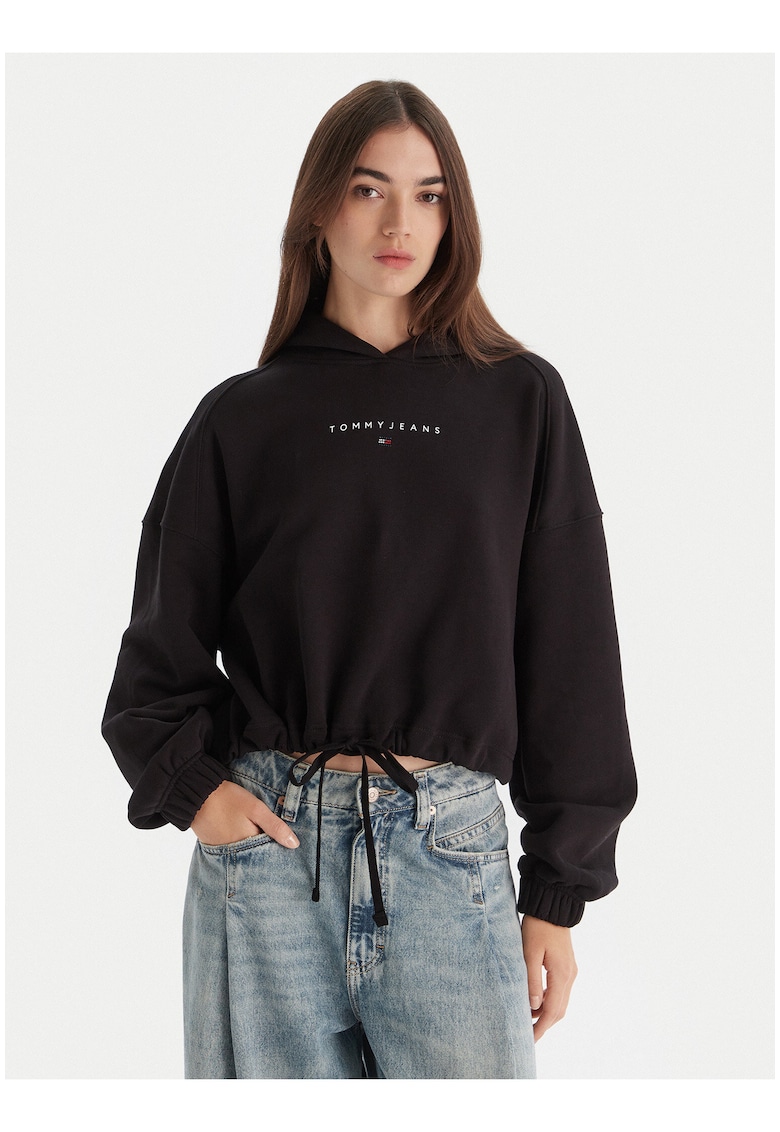 Hanorac crop cu snur de ajustare -