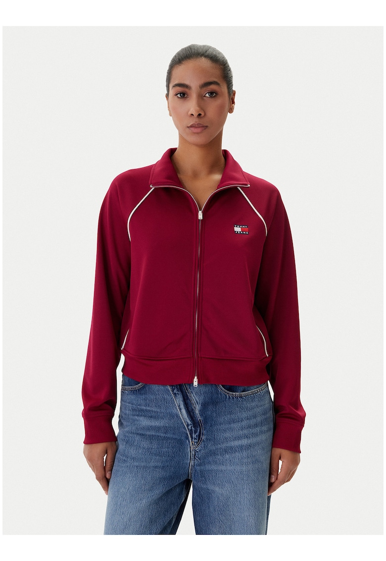 Bluza de trening cu fermoar si maneci raglan