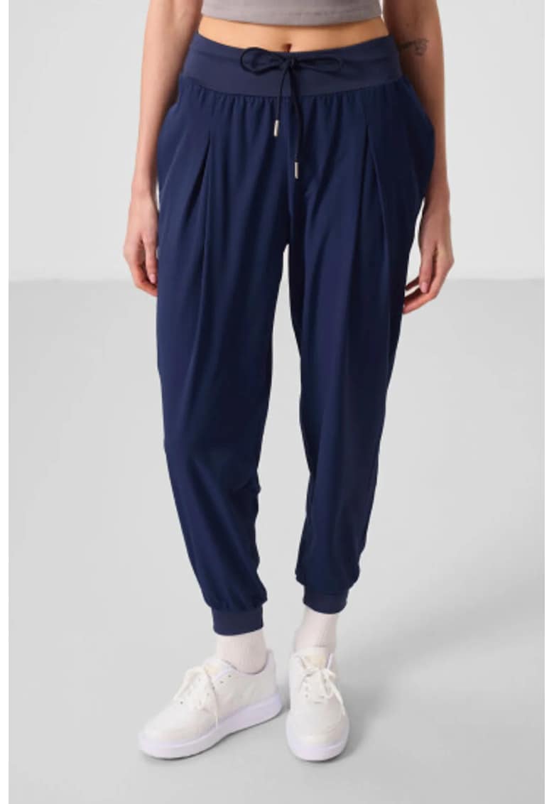Pantaloni dama - jogger din jerseu subtire - buzunar - albastru cobalt - poliester-elastan