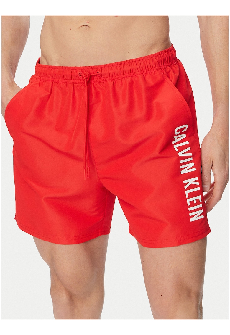 Pantaloni scurti de baie cu snur in talie si imprimeu text