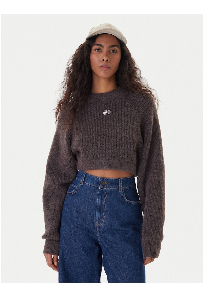 Pulover crop cu maneci bufante