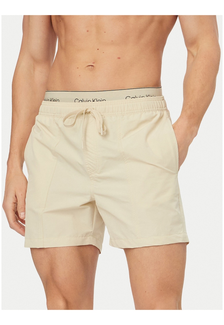 Pantaloni scurti de baie cu buzunare laterale si talie elastica cu snur