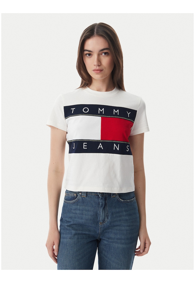 Tricou din bumbac cu imprimeu grafic - Rosu/Alb/Bleumarin inchis