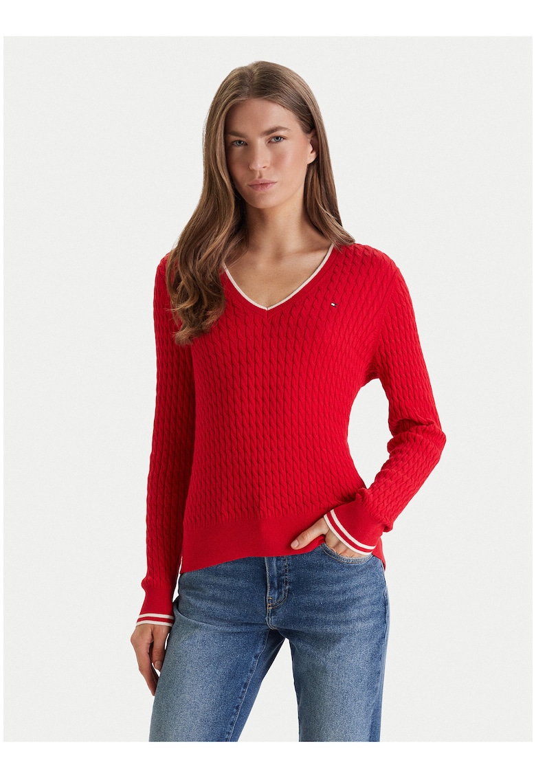 Pulover slim fit cu decolteu in V
