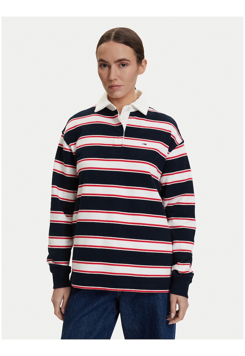 Bluza polo in dungi cu slituri laterale