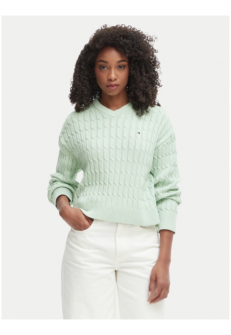 Pulover regular fit cu decolteu in V
