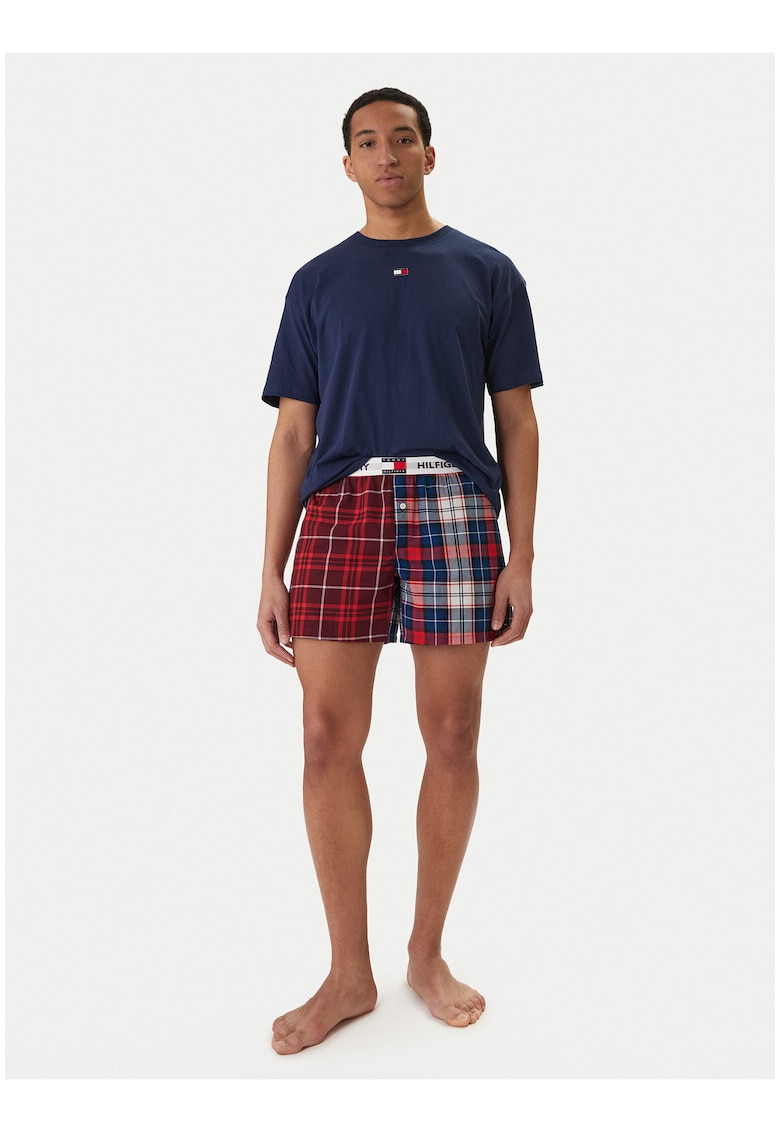Pijama din bumbac cu maneci scurte si pantaloni scurti in carouri -