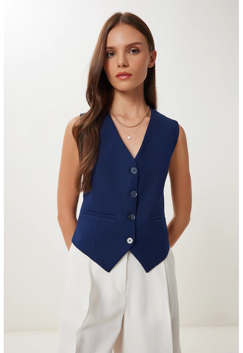Vesta scurta - Happiness Istanbul - casual - bleumarin - bumbac si poliester