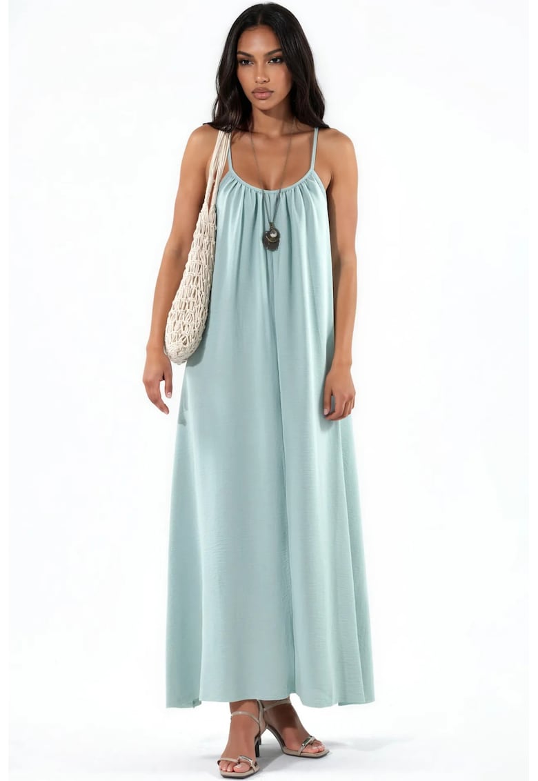 Rochie midi croiala lejera - culoare Albastru - tesatura subtire