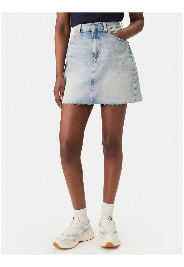 Fusta scurta din denim cu aspect decolorat