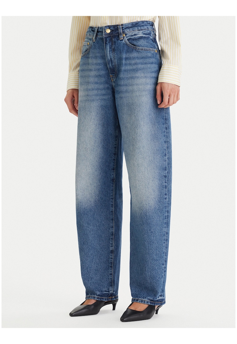 Blugi lungi barrel cu talie medie -