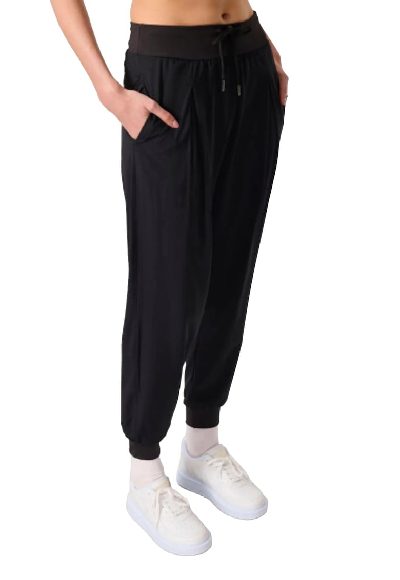 Pantaloni dama - jogging - talie medie - buzunare - negru - poliester