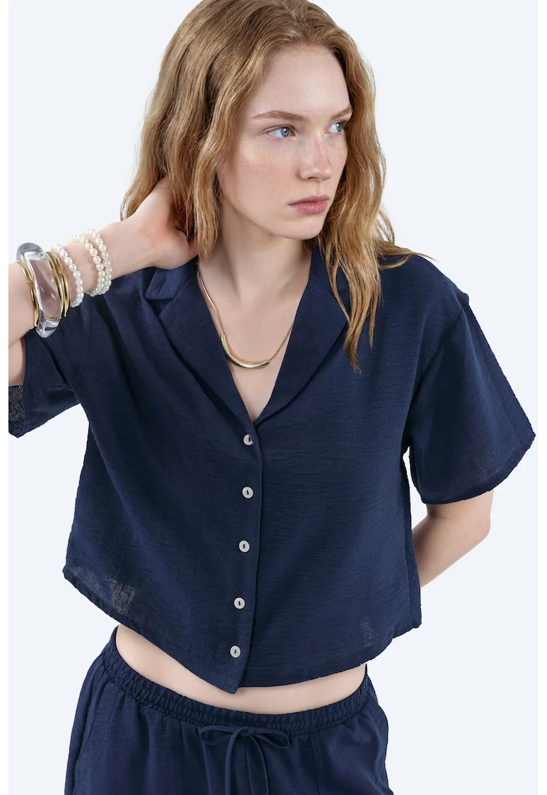 Camasi dama - camasa scurta - casual - albastru marin - poliester -