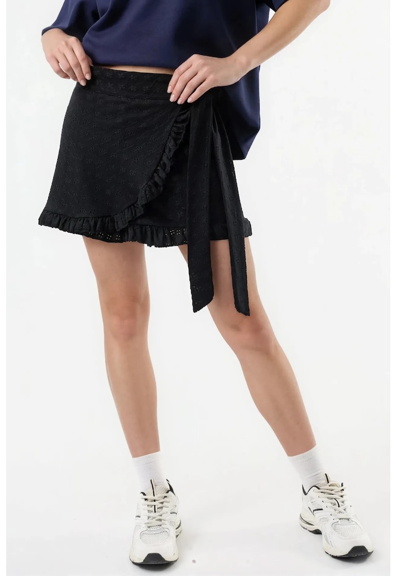 Fusta-pantalon - mini - neagra - bumbac si poliester