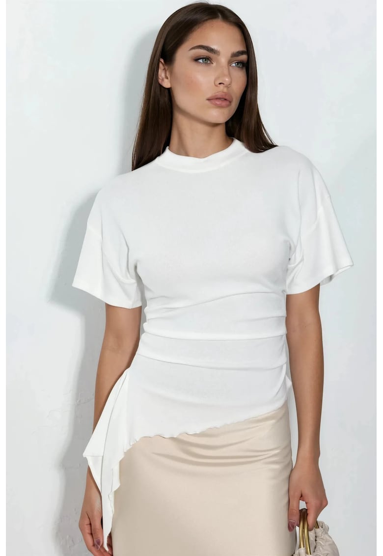 Bluza dama supradimensionata - casual - alb - tricotat cu drapaj