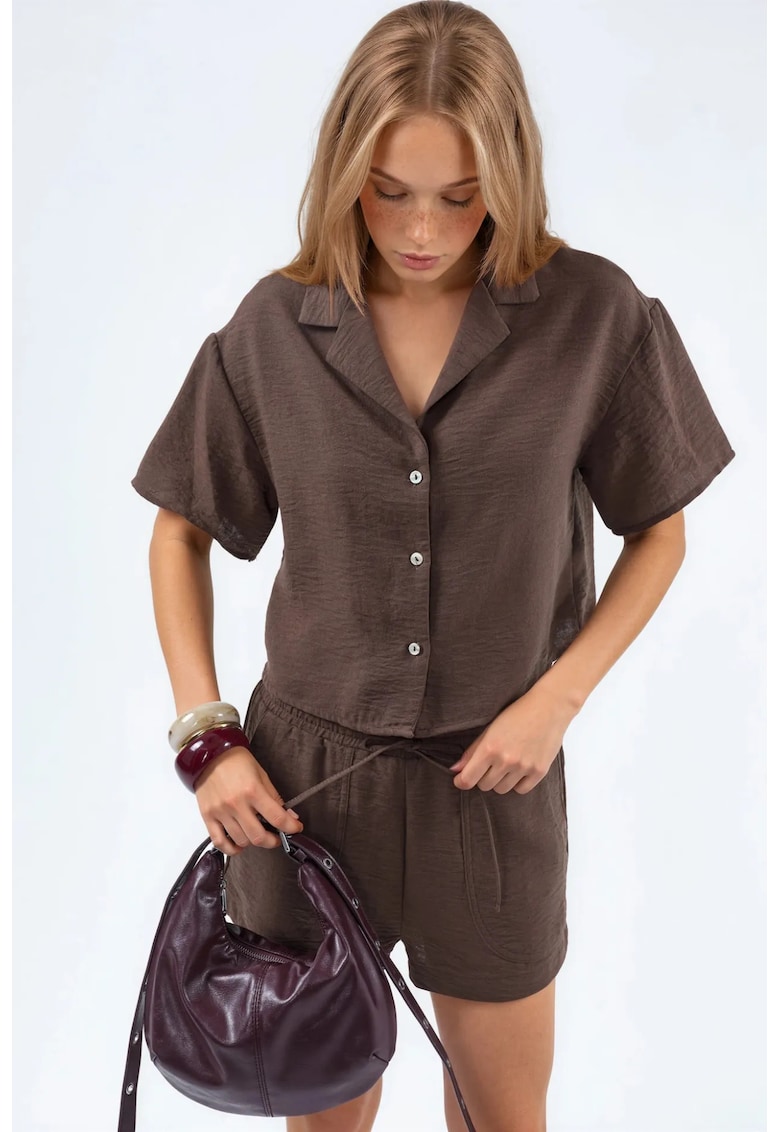 Camasa dama - camasa scurta - casual - maro cafea - poliester - M -