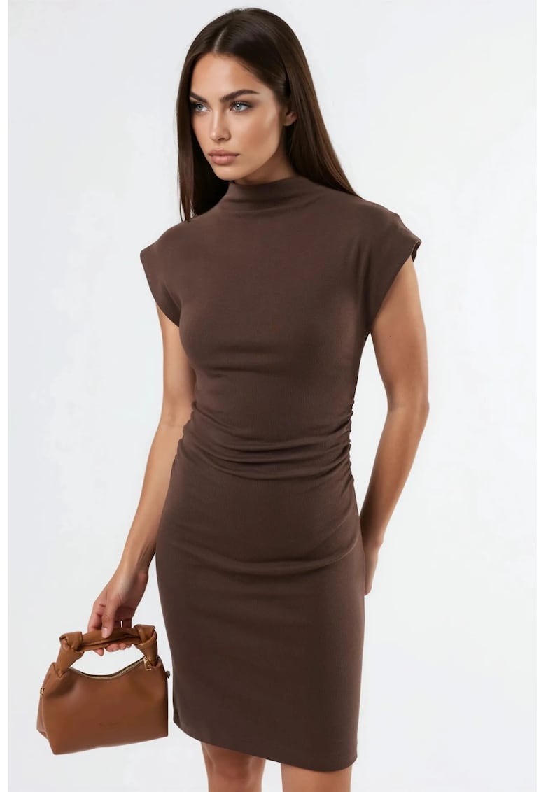 Rochie mini - bodycon - fara maneci - maro cafea - modal-bumbac-elastan