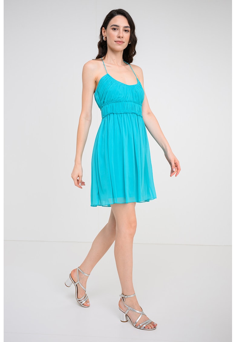 Rochie scurta din sifon cu decolteu rotund - Turcoaz