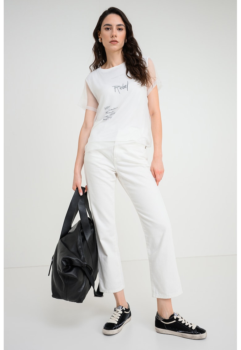 Blugi crop regular fit - Alb optic