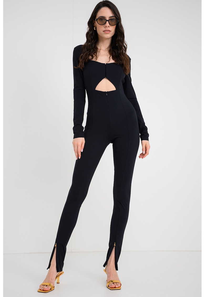 Salopeta skinny cu decupaj decorativ - Negru