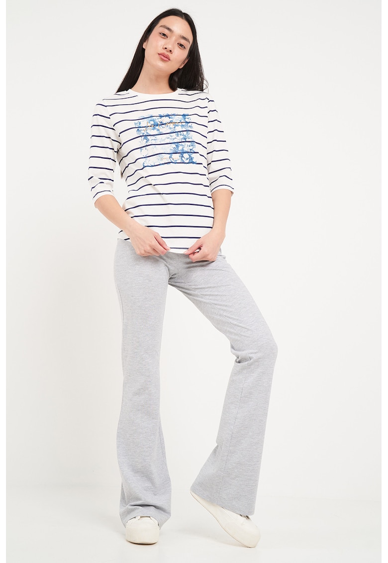 Bluza cu model in dungi si logo - Alb/Albastru inchis