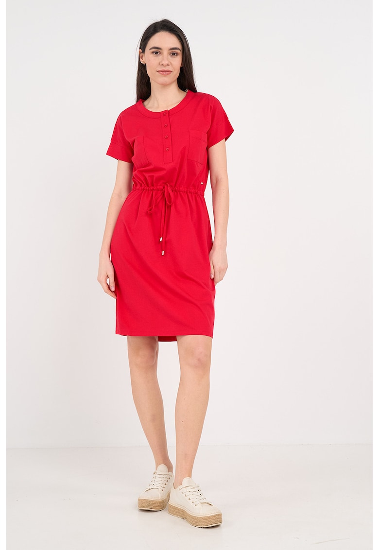Rochie cu model uni si terminatie cu snur de ajustare - Rosu