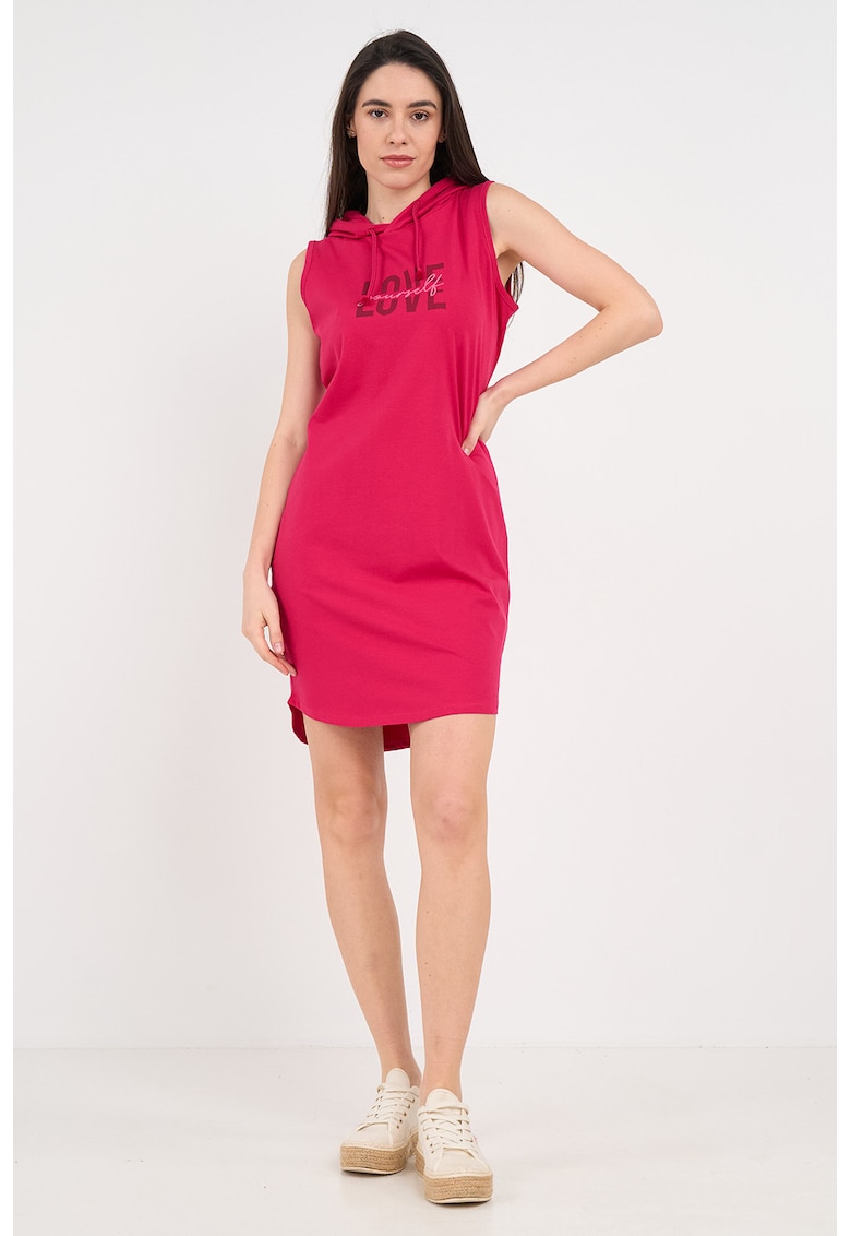 Rochie-hanorac cu imprimeu text - Roz zmeuriu