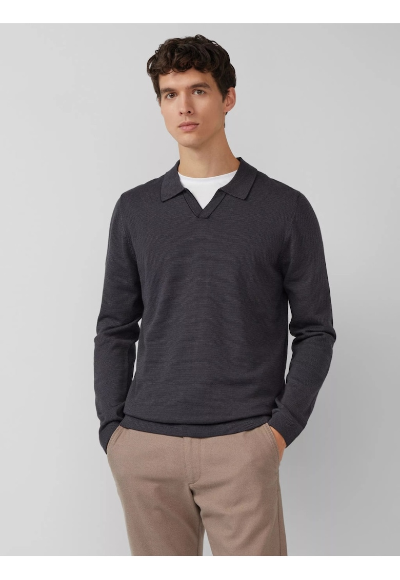 Pulover barbati cu guler polo - din bumbac - Regular fit - Negru - Negru