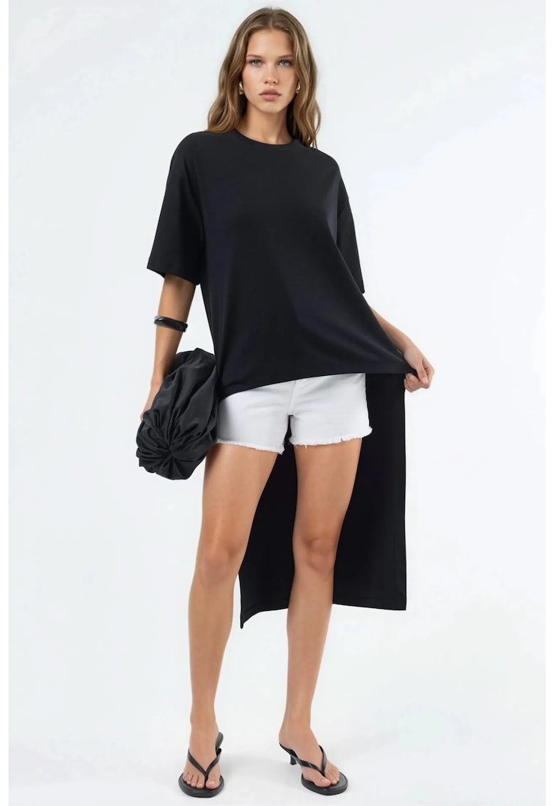 Bluza dama - tunica supradimensionata - maneci scurte - negru - bumbac cu elastan