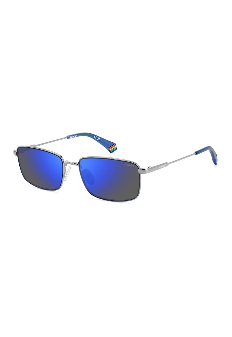 Ochelari de soare unisex polarizati cu rama metalica - Argintiu/Bleumarin