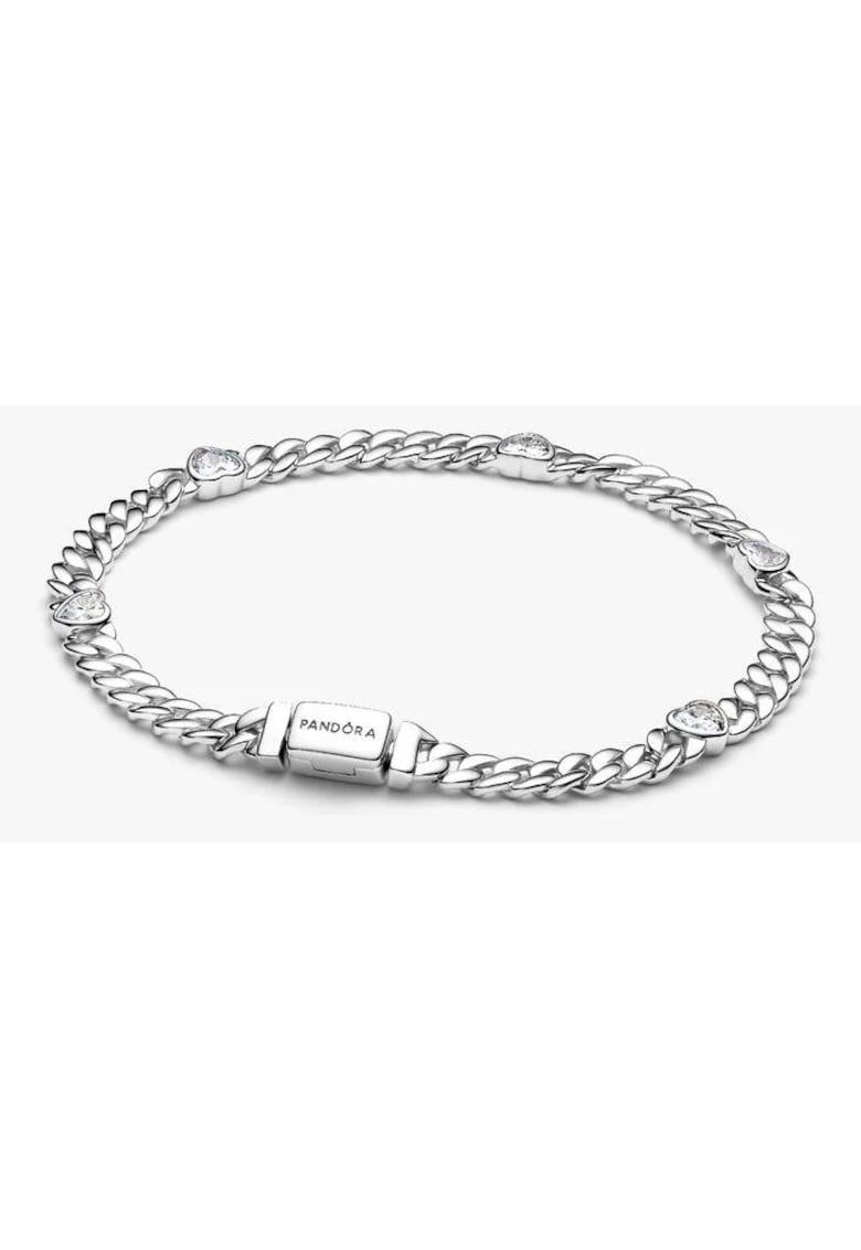 Bratara tip cuban cu inimioare Zirconiu din Argint 925 - 18 cm