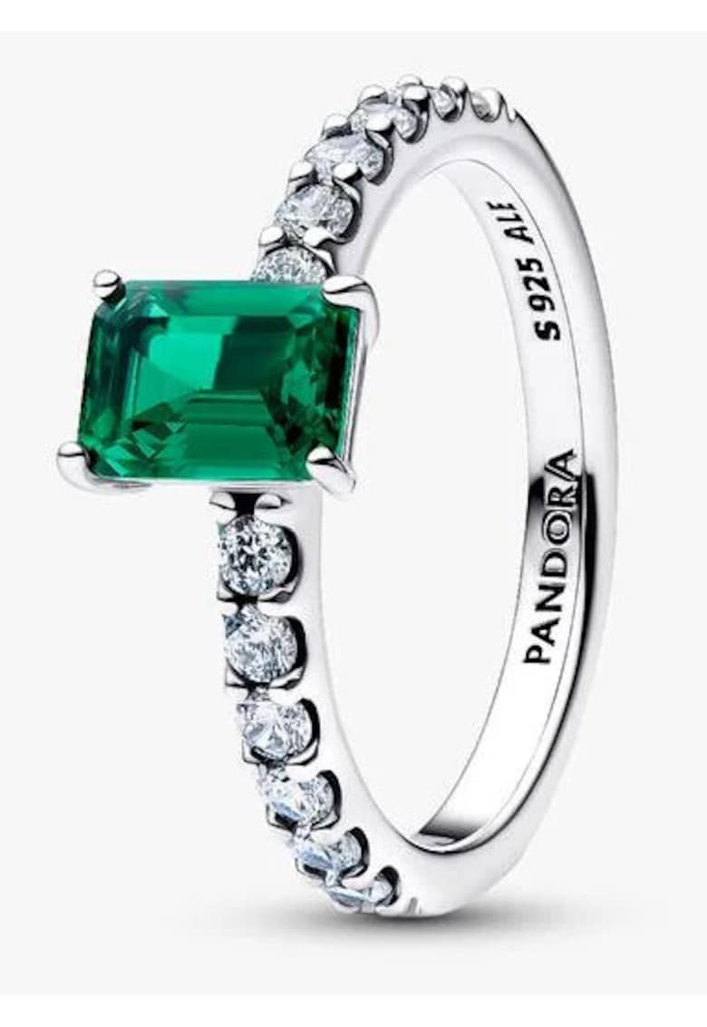 Inel tip Halo dreptunghiular verde stralucitor din Argint 925 -