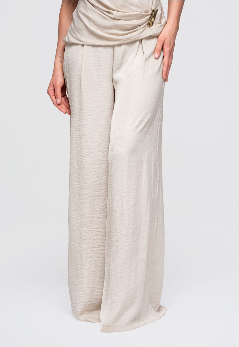 Pantaloni dama cu talie inalta - croiala larga - Bej