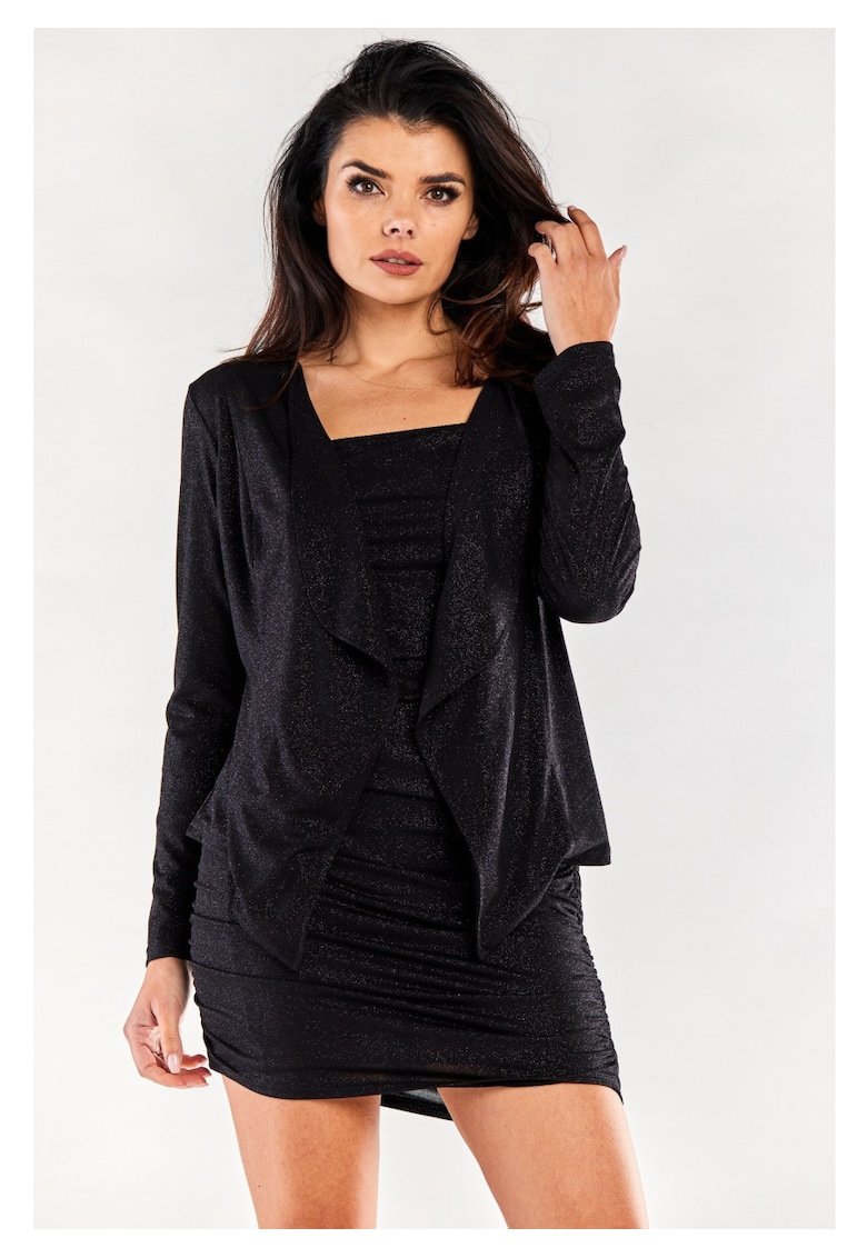 Bolero Elegant - Negru - Maneci Lungi - Material Sclipicios - Aspect Rafinat - Completeaza Tinuta - Purtare Usoara - Stil Sic - Design Modern - Negru
